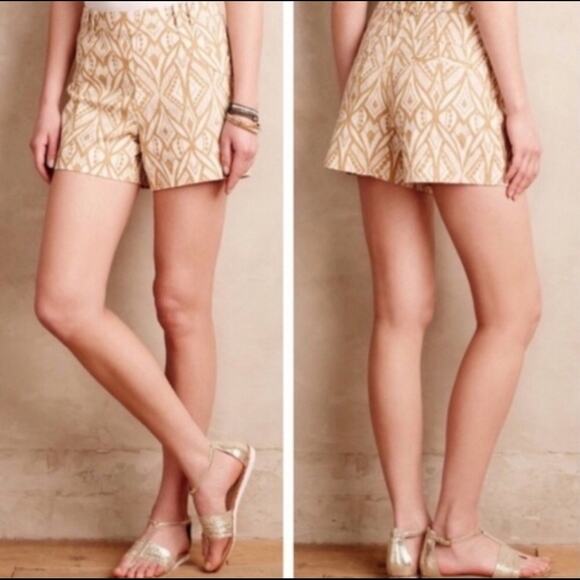 Anthropologie Elevenses Tiled Casual Shorts Natural Motif Size 2 - Picture 1 of 8